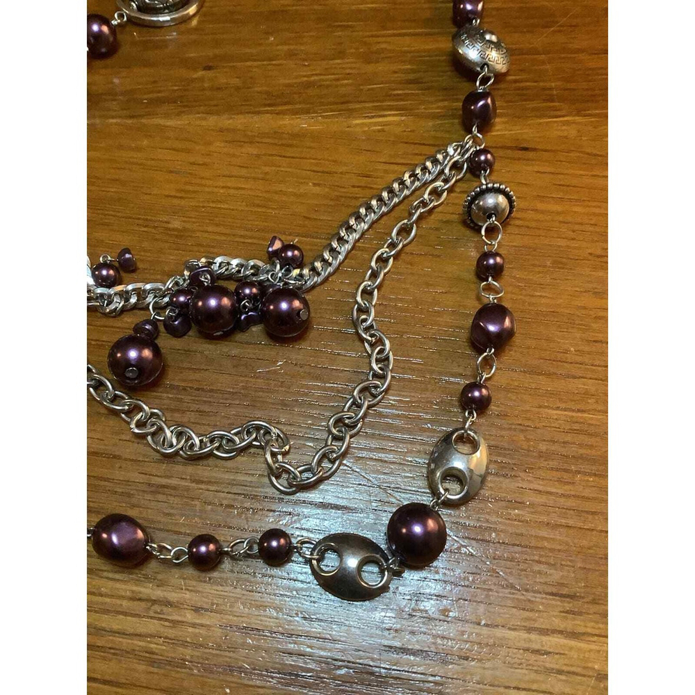 Paparazzi "All The Trimmings" - Purple & Silver Tone Necklace, Purple Ribbon Tie